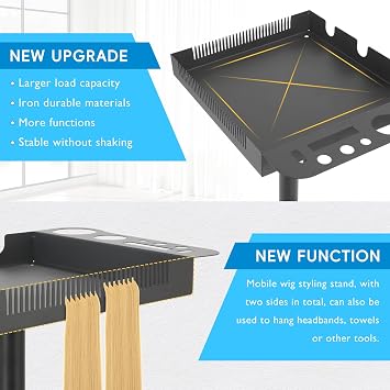 LEIBOU Rolling Salon Tray on Wheels, Metal Hairstylist Tray Rolling Cart for Hair Salon Station, Salon Trolley Cart with Holder and Hair Separator Stand Versatile braiding hair rack