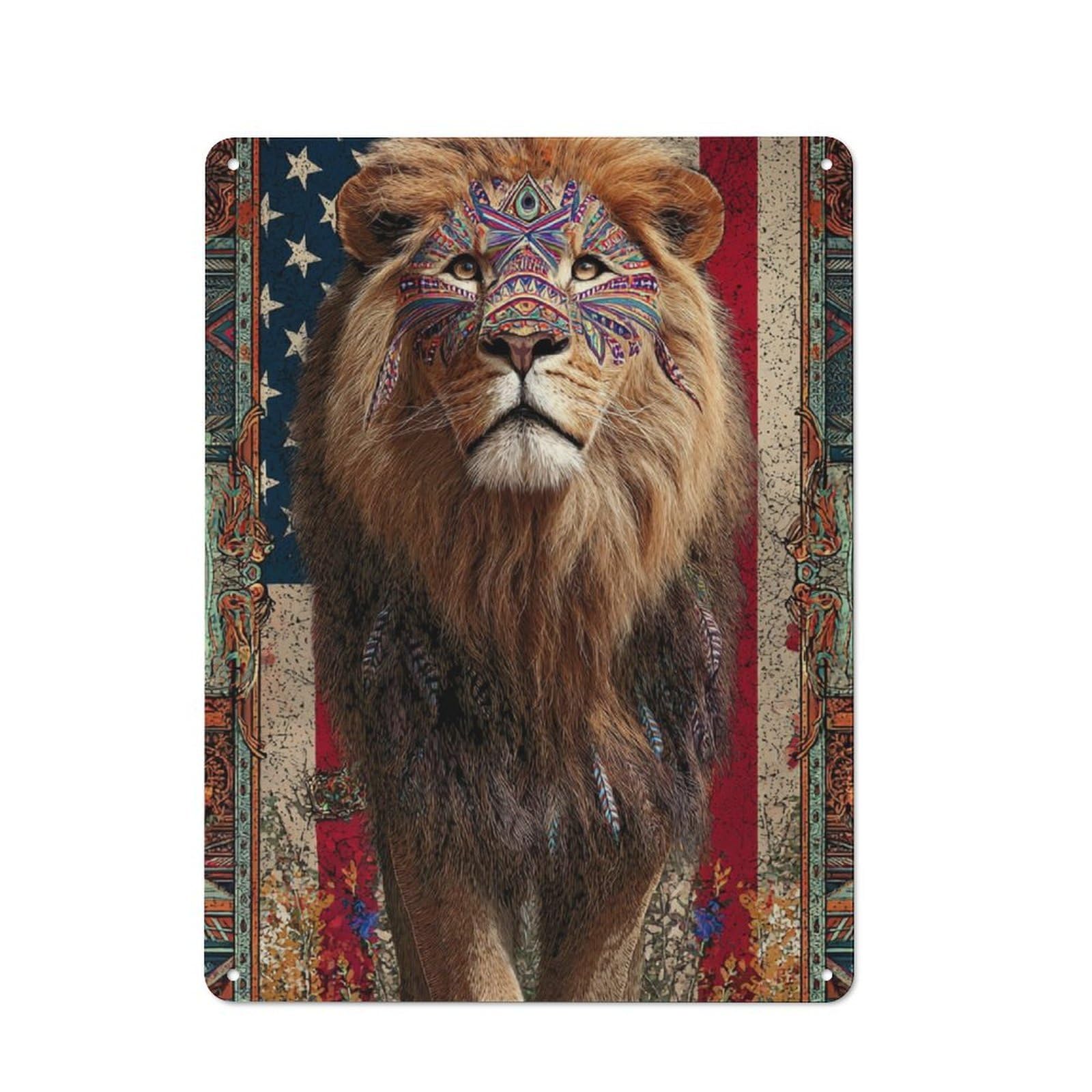 Junmoney Lion Of Liberty Printed Metal Sign 40X30cm For Studio Or Craft Room, For Creative-Space Collectors