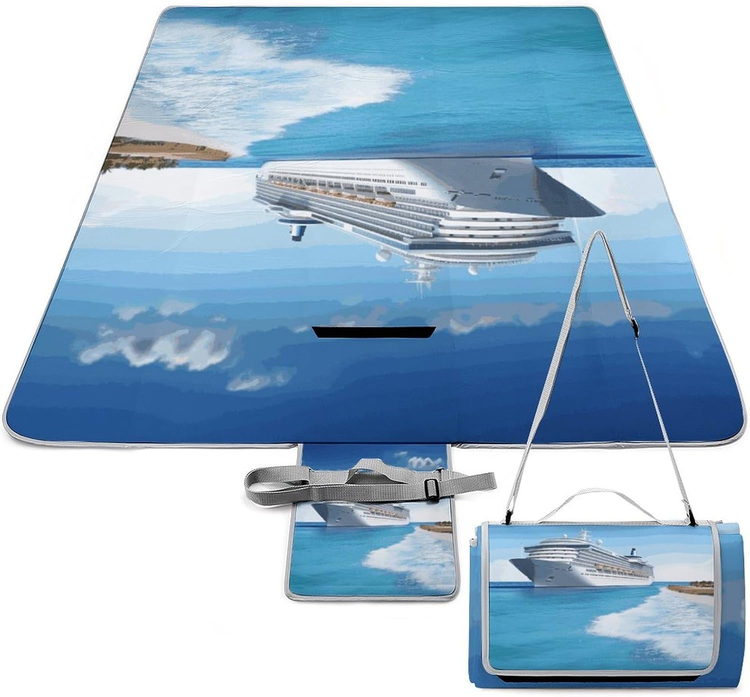 Seaside Cruise Ship Outdoor Mat Foldable ，Beach Blanket Waterproof Surface，Easy to Clean Travel Blanket， for Spring and Summer Grassland Camping