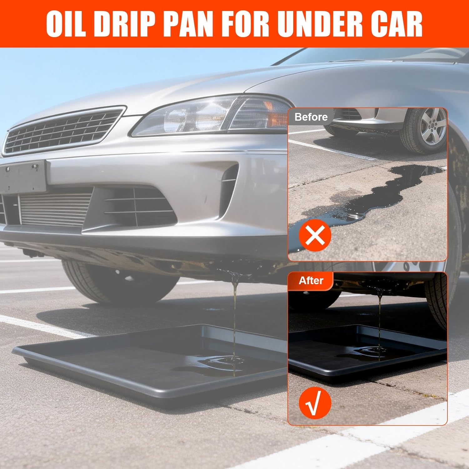 3-Pack Oil Drip Pan for Under Car(35.4 x 24 x 1.6 Inch) Flexible Oil Trays with Felt Mat, Large Leak-Proof Drip Pan for Car Oil Changes, Engine Maintenance, Pet Cleaning, and Home Appliance Repair