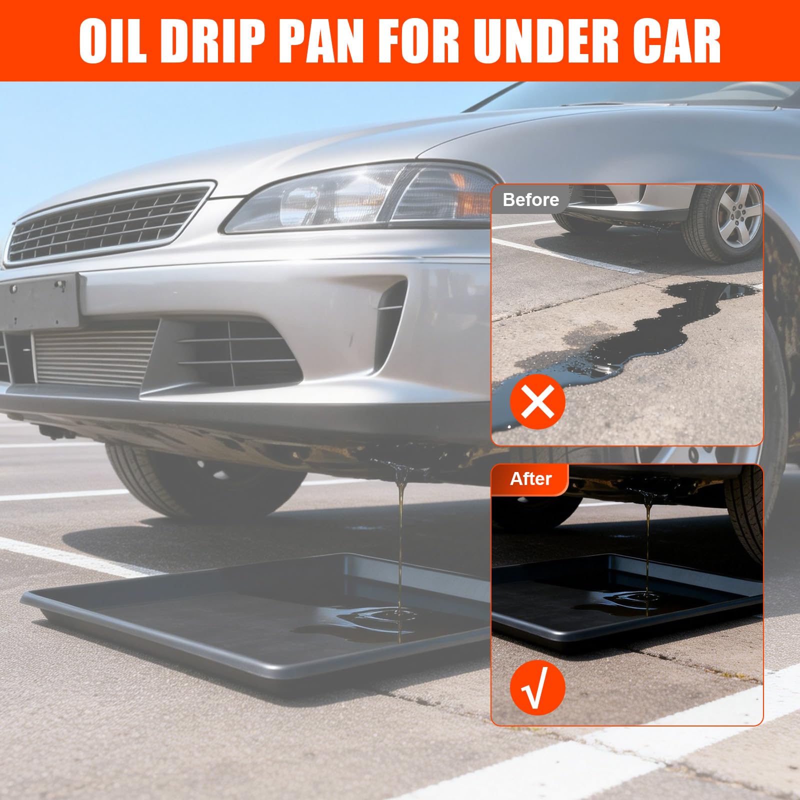 Bandeja de aceite para debajo del coche (80 x 61 x 4 cm), cárter flexible con alfombrilla de fieltro, bandeja antigoteo grande a prueba de fugas para cambio de aceite del coche, mantenimiento del