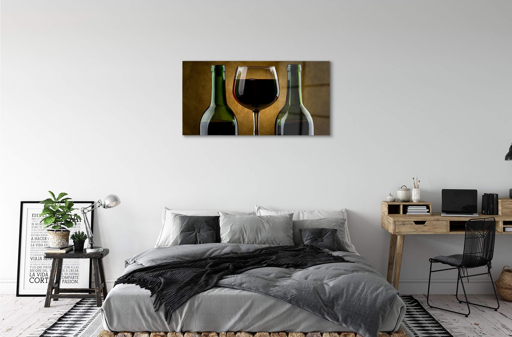 Tulup Cuadro de Cristal 120x60cm Impresa Decoración De Pared Mural Vino - 2 Botellas de Vidrio de Vino