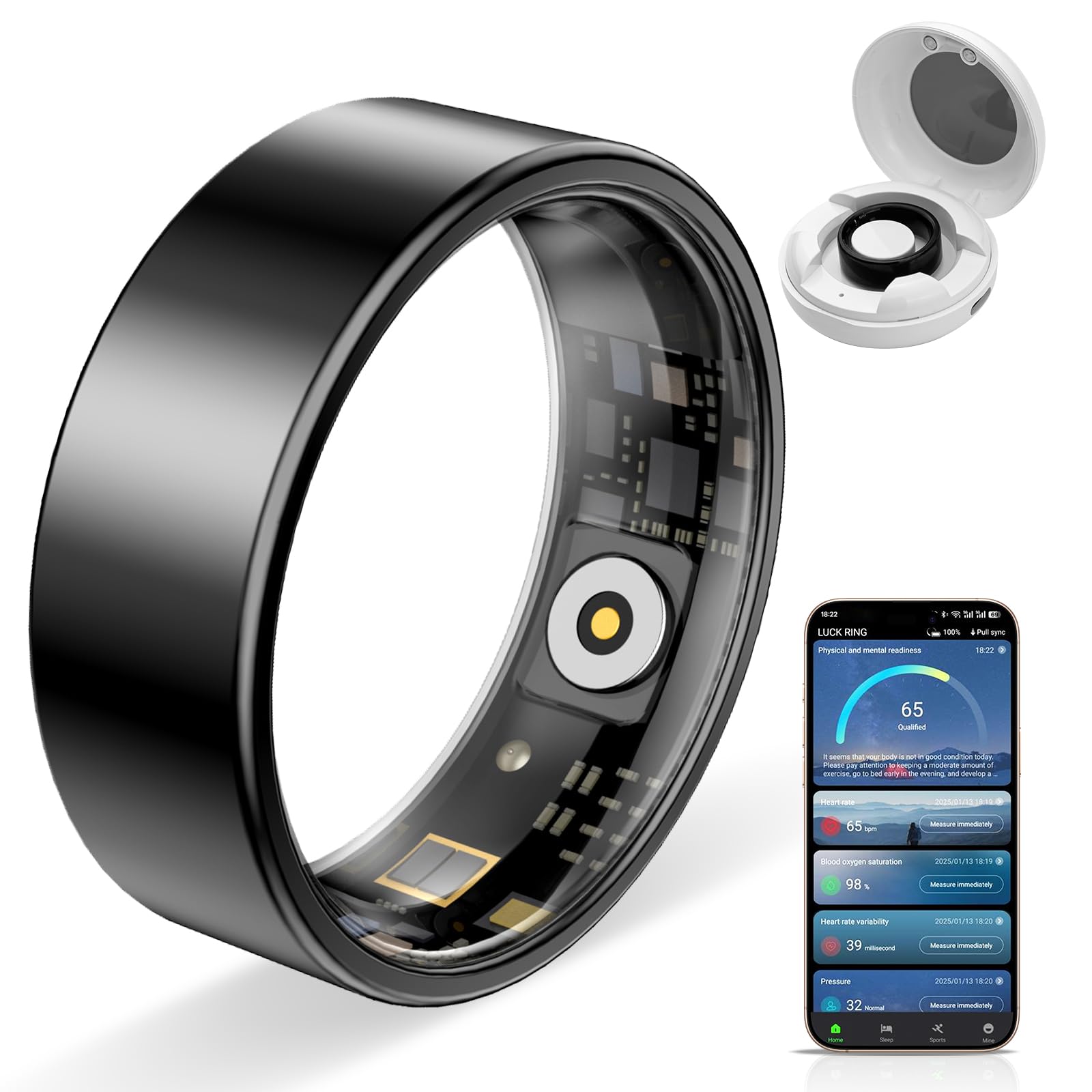 Govllfoz Smart Ring Pro, Fitness Tracker with Heart Rate, Blood Pressure, Stress, Sleep Tracking, Step Tracking, 10ATM Waterproof, Smart Ring for iPhone and Android (Black 2.0, 10)-image-44