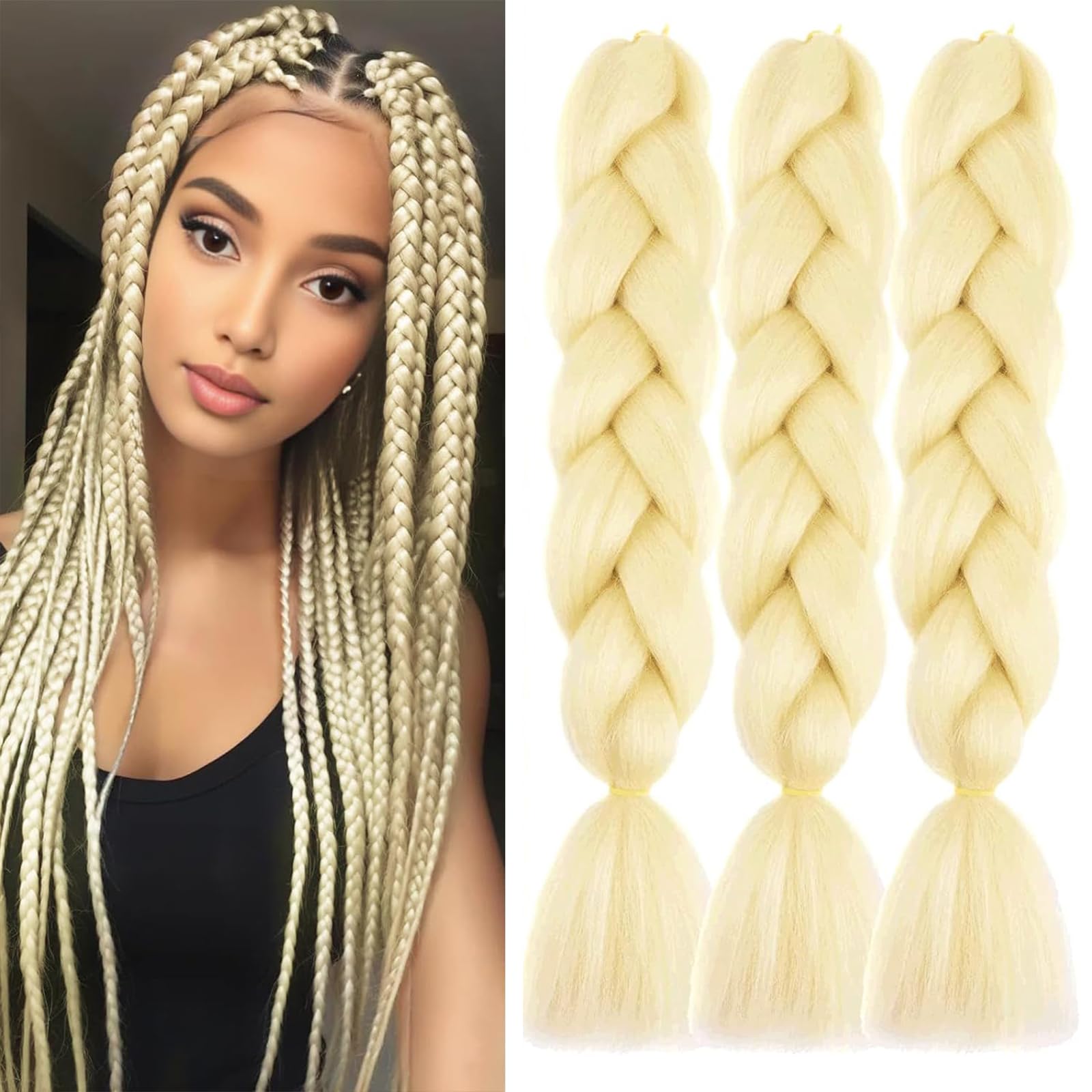Trecce africane crochet Twist Braid Hair,Confezione da 3 extension di capelli sintetici da 24 pollici colore da intrecciare stile afro per donne (biondo 613#)