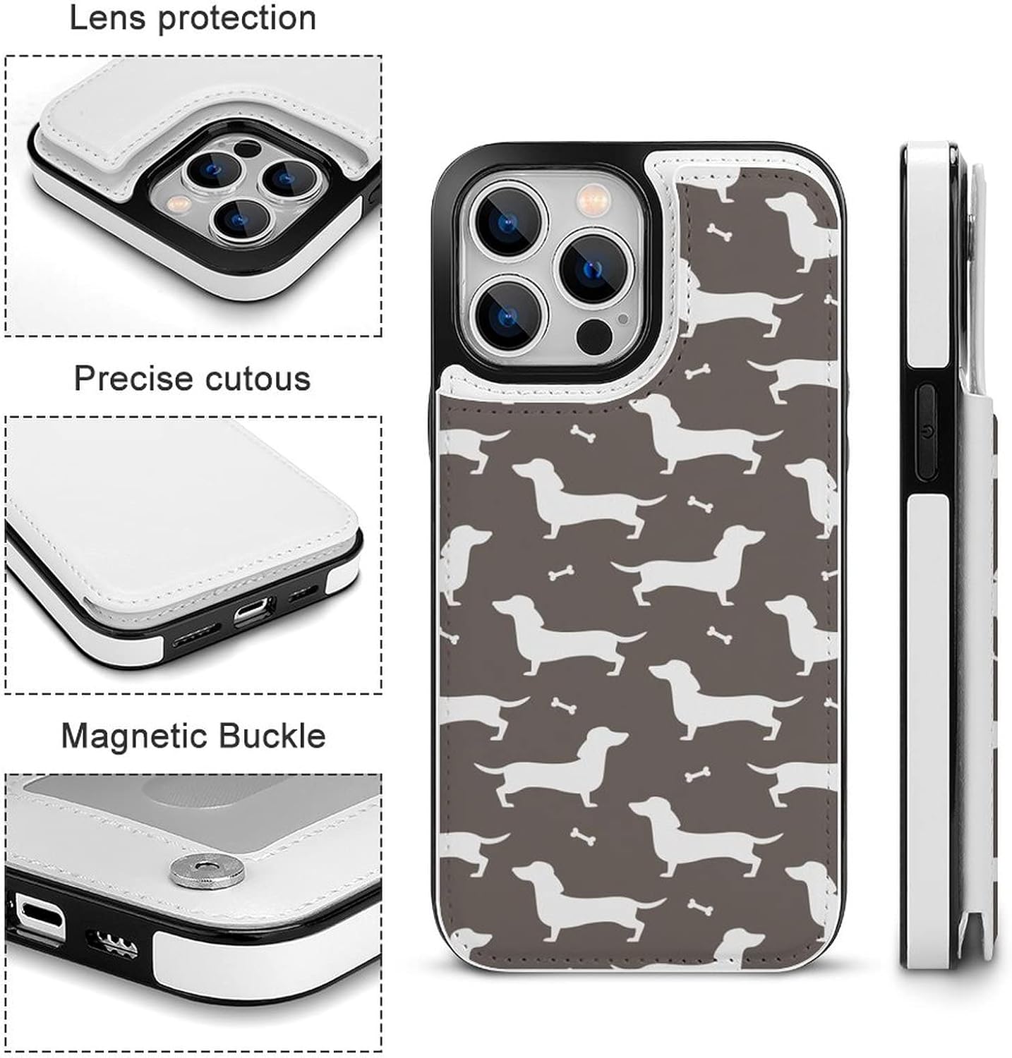 Dachshund Dogs Funny Phone Case Wallet with Stand Compatible with iPhone 14/iPhone 14 Plus/iPhone 14 Pro/iPhone 14 Pro Max Protective Cover Card Slot Holder