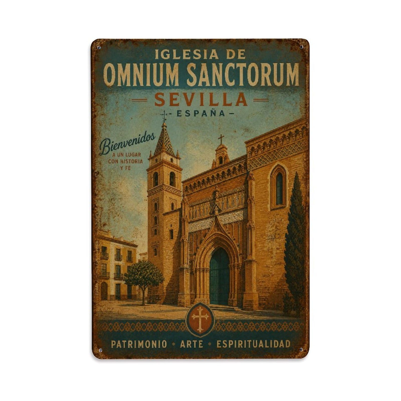 Huiyhb 8X12inch(20X30cm) Vintage Travel Iglesia Omnium Sanctorum Seville Church Metal Tin Sign
