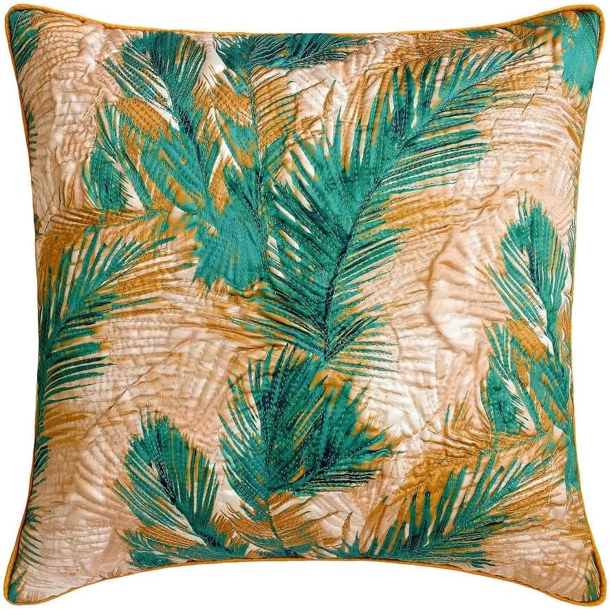 The HomeCentric Euro Sham Pillow, Decorative Green 26"x26" (65x65 cm) Euro Size Shams, Satin Quilted & Floral Euro Shams for Sofa, Nature & Floral Pattern Modern Easter - Arecaceae
