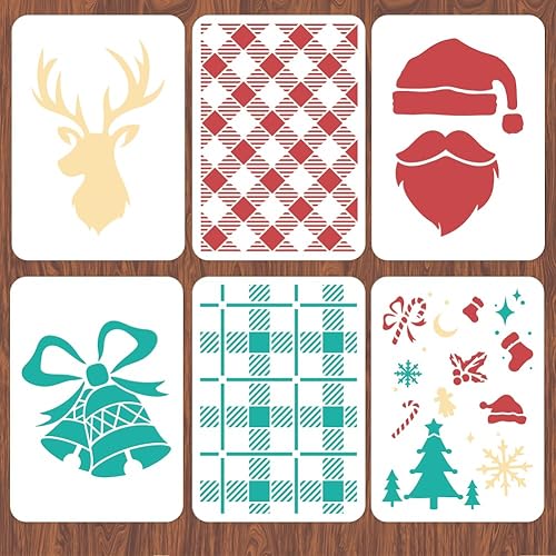 INFUNLY Plantillas de pared para pintar, 6 plantillas de pintura de pared de Navidad de 11.8 x 8.2 pulgadas, plantillas reutilizables de azulejos de