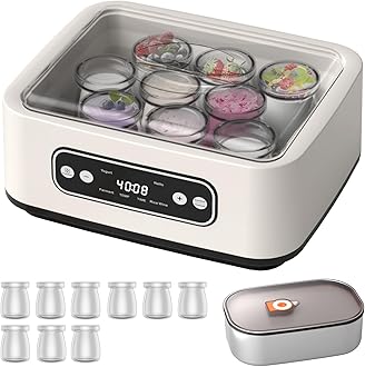 Yogurt Maker with Adjustable Time and Temperature Control,Automatic Digital Yoghurt Maker Machine with 9 glass Jars&1.6L Stainless Steel Inner Pot for Home Organic Yogurt,Natto and Rice Wine
