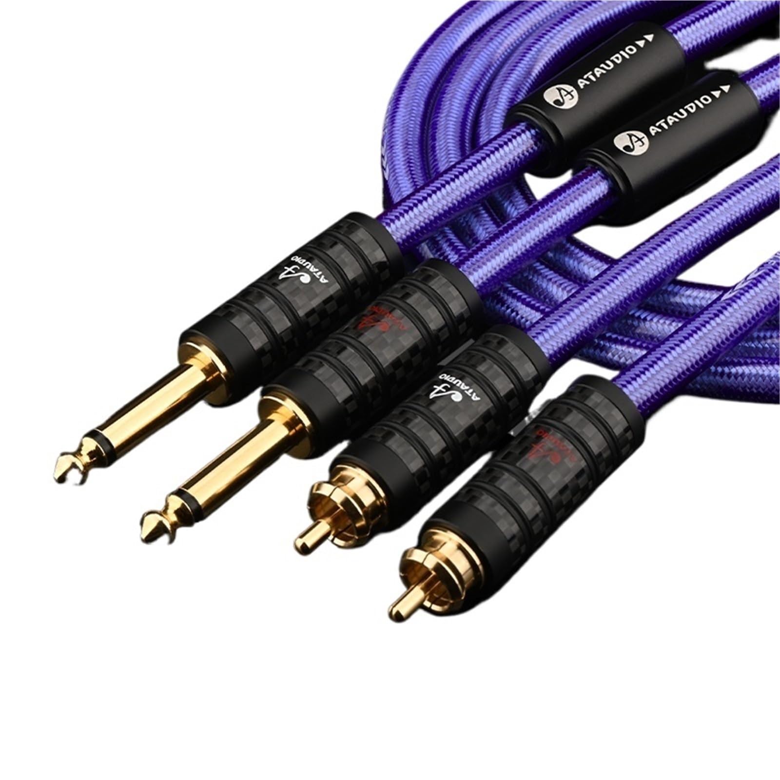 HiFi Dual 6,35 mm na Dual RCAA kabel audio, Hi-End, posrebrzany, 6,5 mm TS na RCAA do wzmacniacza, miksera, głośnika (2 m)