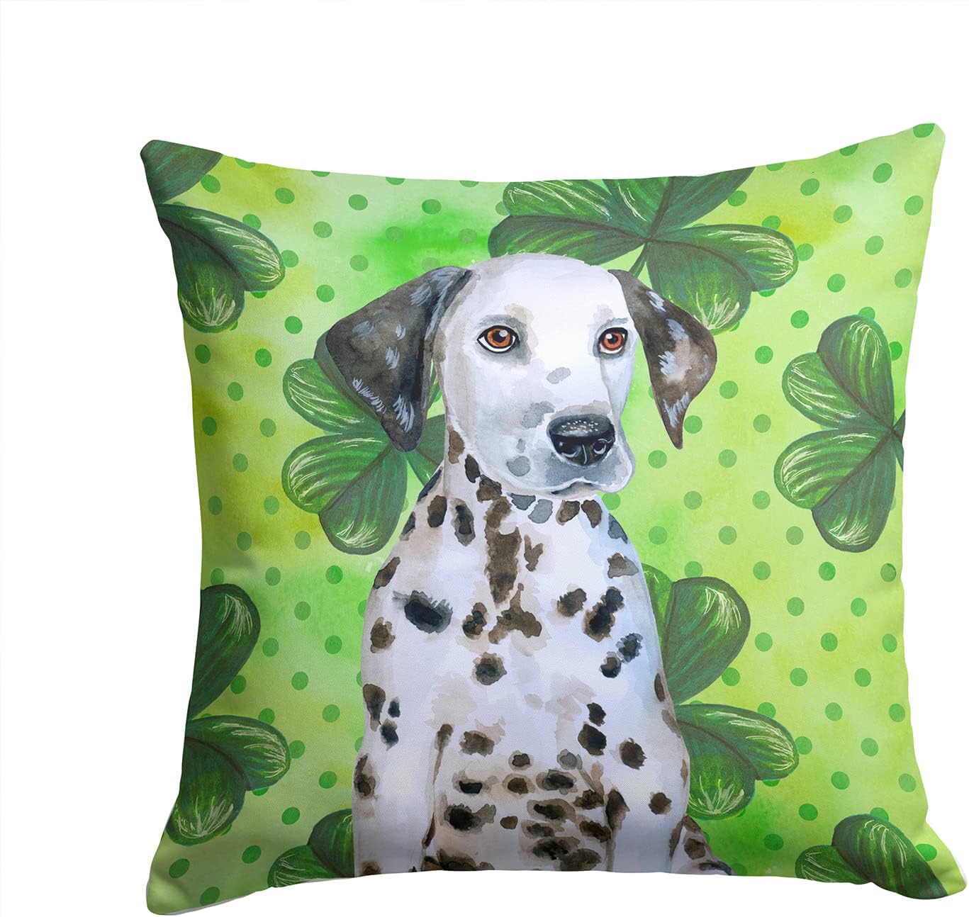 Caroline's Treasures BB9882PW1414 Dalmatian Puppy St Patrick's Fabric Decorative Pillow, Green Machine Washable, Indoor Outdoor Decorative Pillow for Couch, Bed or Patio, 14Hx14W