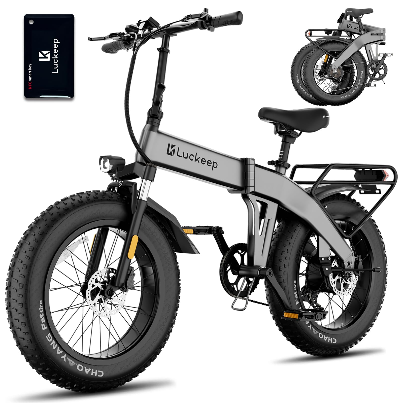 Luckeep Folding Electric Bike for Adults 1500W Peak Motor, 28MPH 60 Miles,720WH Battery 20" x 4.0" Fat Tire Foldable Ebikes for Adults NFC/Anti-Theft/Hydraulic Brakes E-Bbike Commuter Men