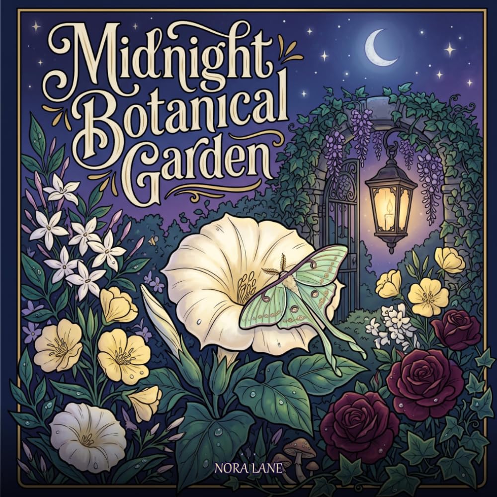 Midnight Botanical Garden: An Adult Coloring Book of 50 Enchanting Night-Blooming Flowers, Moths & Moonlit Garden Scenes