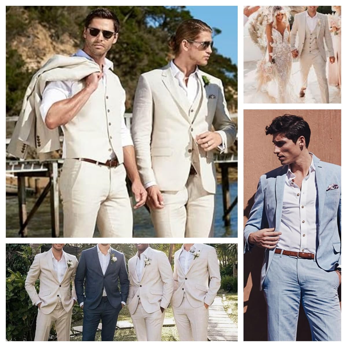 Leinenanzug für Herren, lässig, schmale Passform, Vintage-Anzüge, Trauzeugen, Anzüge, Hochzeit, Sommer, Strand, Blazer, Weste, Hose