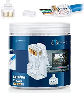 Everest Media Solutions RJ45 Cat6/6a Pass Through Connectors for a Thick 23 AWG Large Diameter UTP Network Cable, 100 Pcs | Insert Guides Included