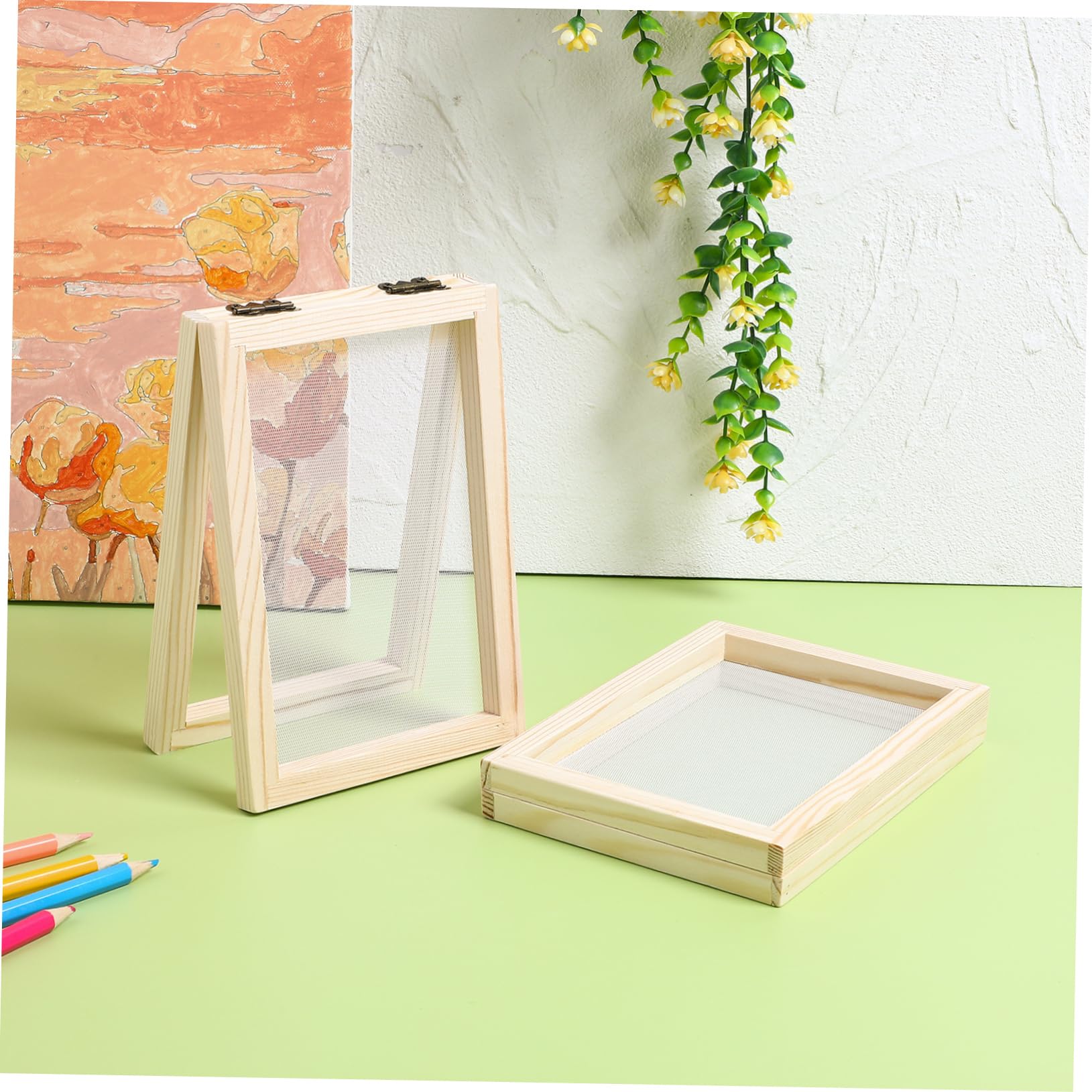 ERINGOGO 2Pcs Wooden Paper Making Frame Kit Handmade Paper Craft Tool Papermaking Screen for Creative Activities and Environmental Awareness
