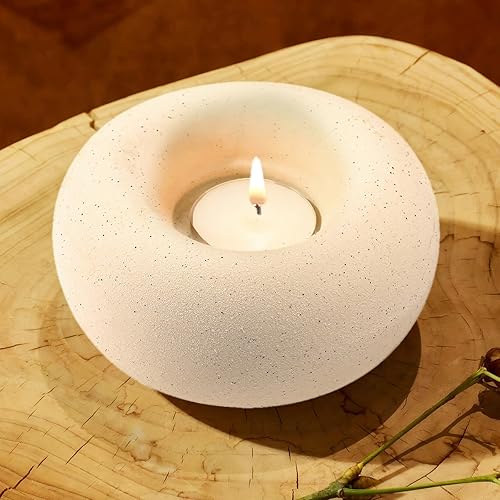 Tea Light Candle Holders, Tealight Candle Holder, Larger Ceramic Boho Votive Candleholders in Beige, Farmhouse Rustic Home Table Centerpiece Decor