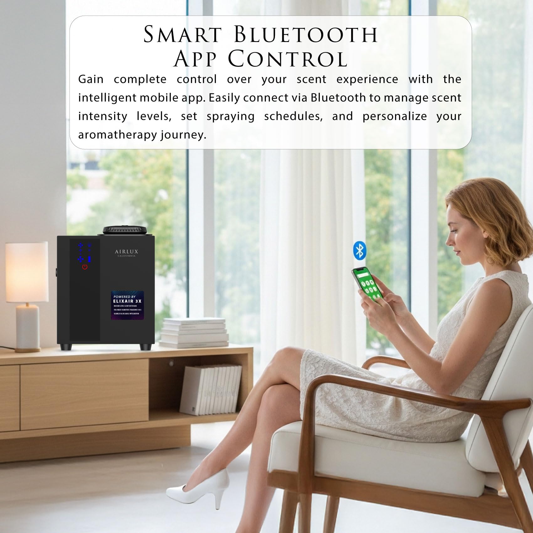 Airlux Uranus 500 – Machine à air parfumé intelligent pour maison, hôtel – Diffuseur de parfum avec air froid Elixair 3X Tech 200 ml, couvre jusqu'à 1800 m², diffuseur d'huile sans eau pour maison