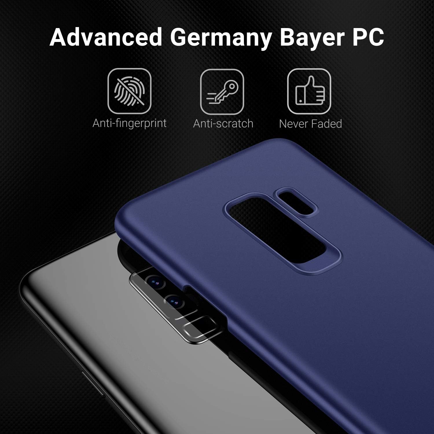 TORRAS Slim Fit Designed for Samsung Galaxy S9 Plus Case (2018), Hard Plastic Ultra Thin Phone Cover Matte Finish Grip Case for Samsung Galaxy S9 Plus, Navy Blue