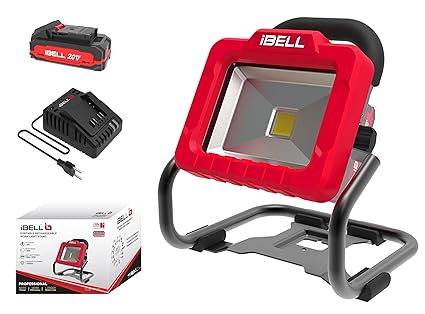 IBELL Plastic One Power Series Portable Rechargeable Work Light Bl20-20 20V 20W 1800Lm 2Ah Battery & Charger, Led, Red