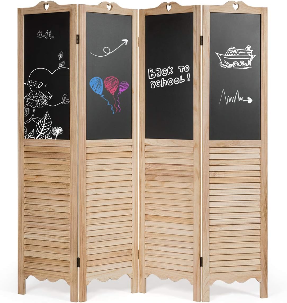 Giantex 4 Panel Room Dividers, 5.7 Ft Folding Privacy Screen with Chalkboard Panels, Freestanding Partition Room Divider Screen Panel for Bedroom, Office