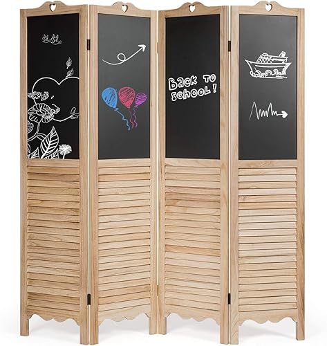 Giantex Divisores de habitación de 4 paneles, pantalla de privacidad plegable de 5.7 pies con paneles de pizarra, panel de división independiente