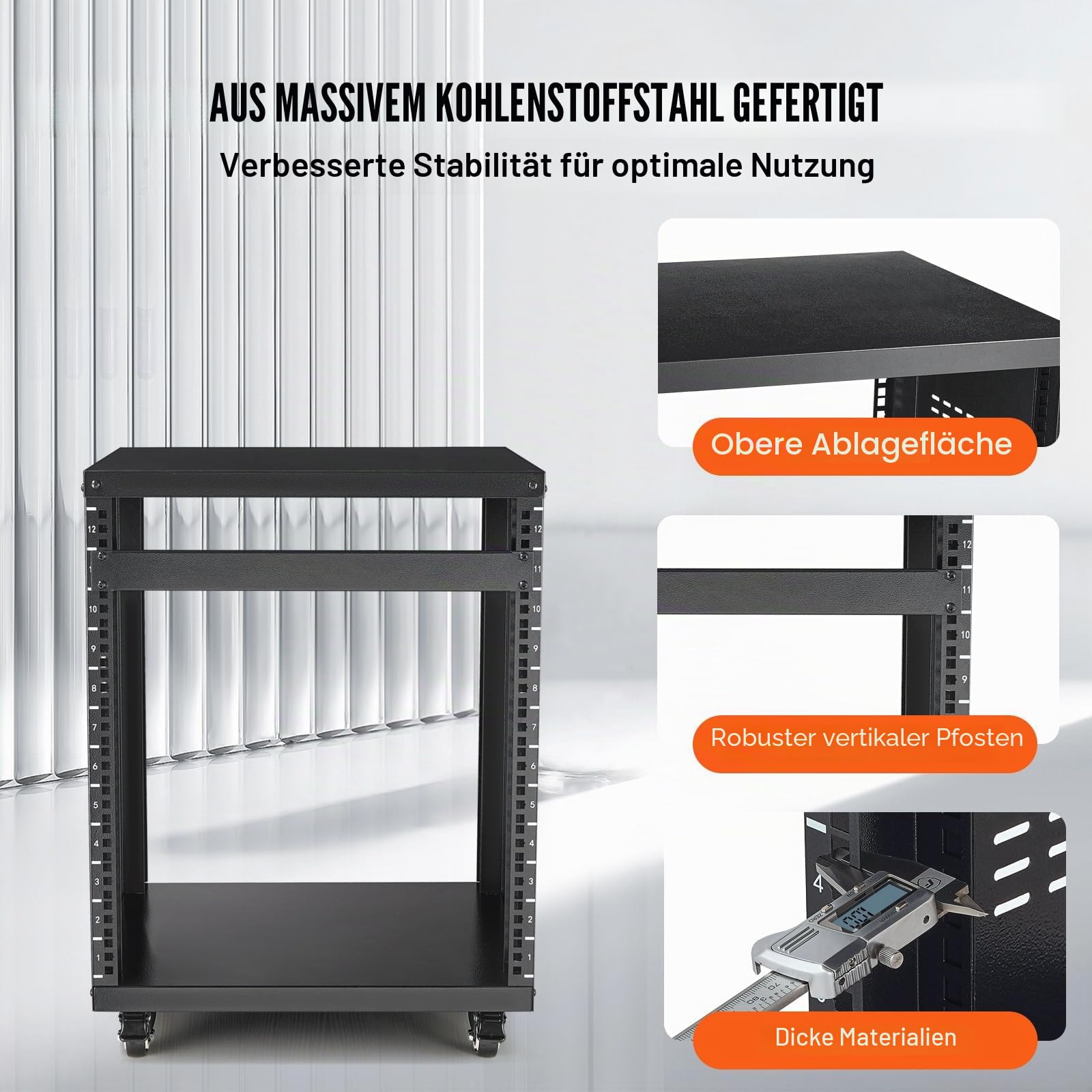 VEVOR 12U Server-Rack, 226,8 kg Kapazität, Netzwerk-Stereo-Aufnahmestudio-Rack mit feststellbaren Lenkrollen, Ideal für die Montage von Audio-, Video-, Musik- und IT-Geräten, 510 x 460 x 700 mm