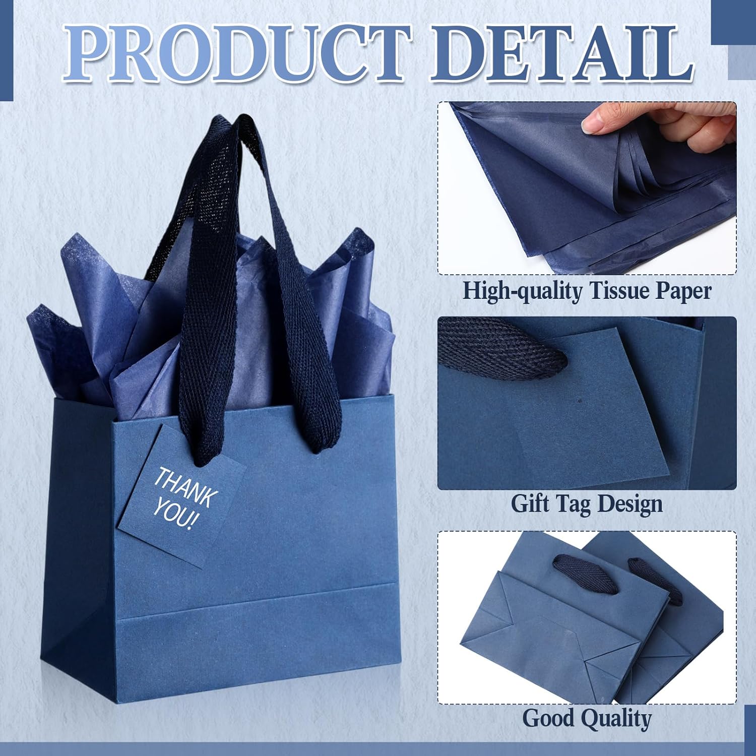 Qilery 50 Pcs Wedding Paper Gift Bags Bulk with Tissue Paper Small Gift Bags with Handle and Tags for Birthday Wedding Mothers' Day Party Business(Navy Blue,4.7 x 2.4 x 3.9'')