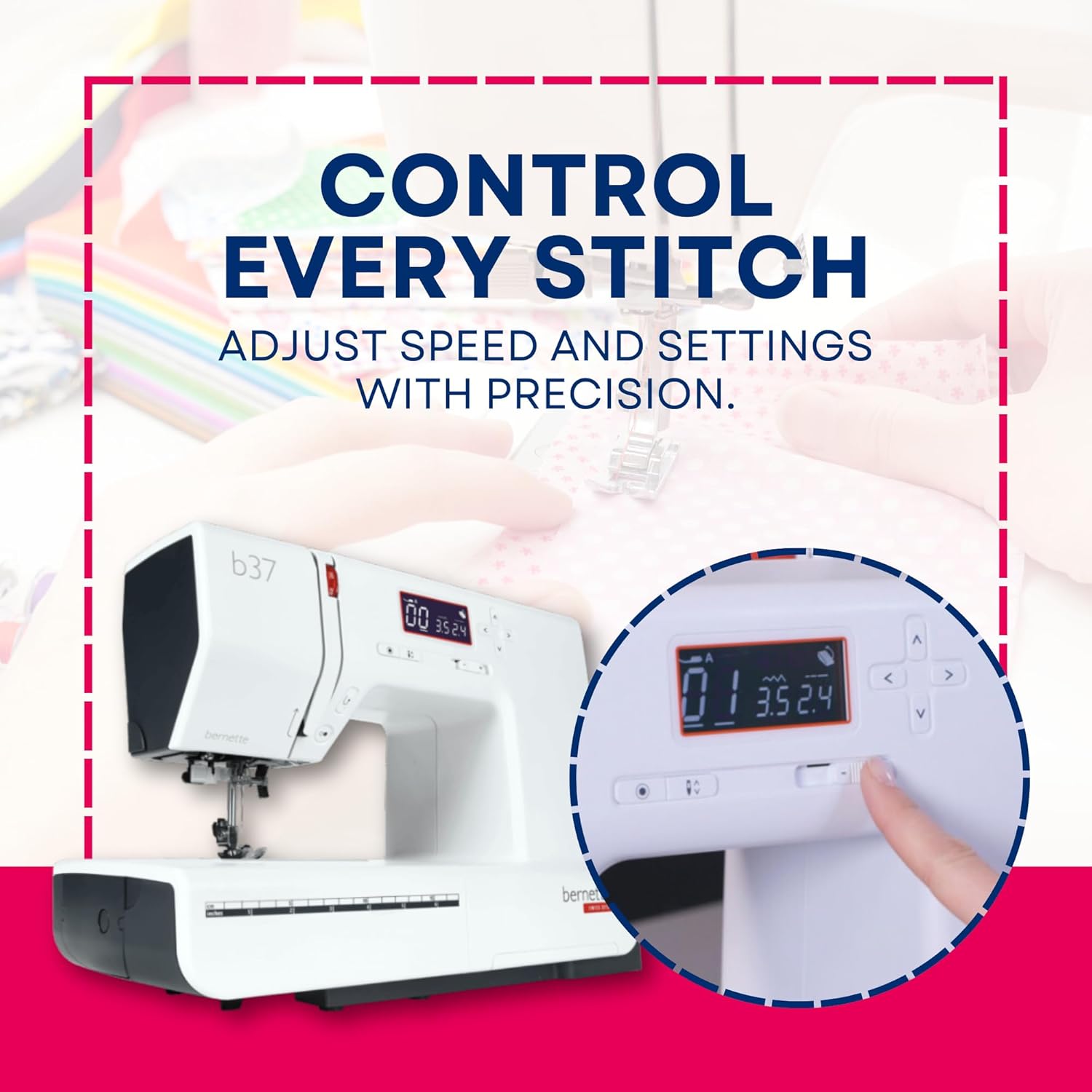 Bernette B37 Computerized Sewing Machine with LCD Display | Advanced Sewing & Quilting | 50 Stitches, One-Step Buttonhole, Automatic Needle Threader, Free Arm, LED Light |Adjustable Stitches
