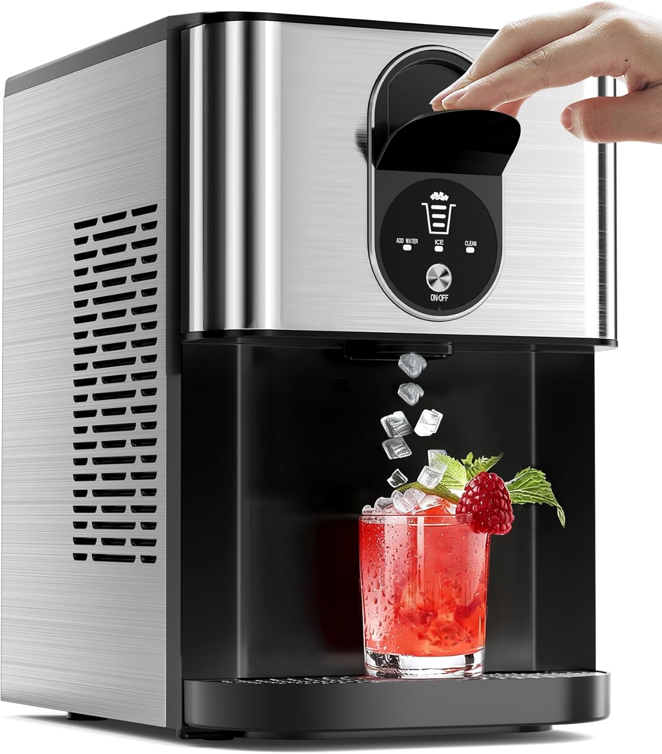 Antarctic Star Nugget Ice Maker Countertop with Soft Chewable Ice, 44Lbs/24H Portable Pellet Ice Machine with Self-Cleaning, One-Click Operation, for Home/Kitchen/Office, Stainless Steel, Silver