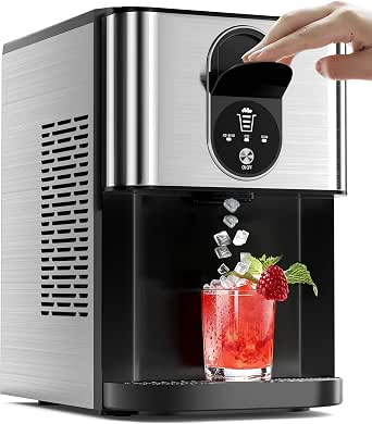 Antarctic Star Nugget Ice Maker Countertop with Soft Chewable Ice, 44Lbs/24H Portable Pellet Ice Machine with Self-Cleaning, One-Click Operation, for Home/Kitchen/Office, Stainless Steel, Silver
