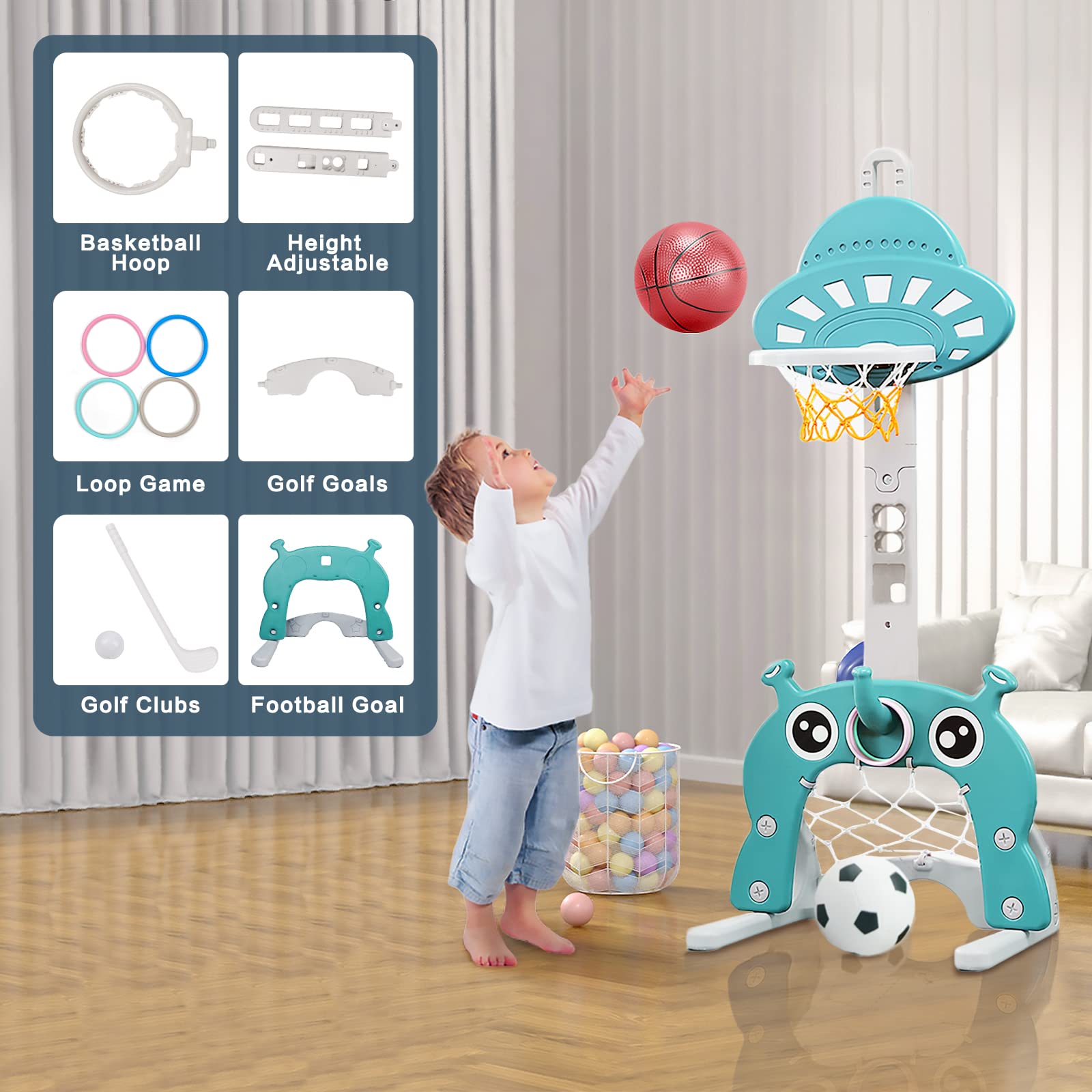 Basketbalkorf voor kinderen, kinderspeelgoed, voor binnen en buiten, in
