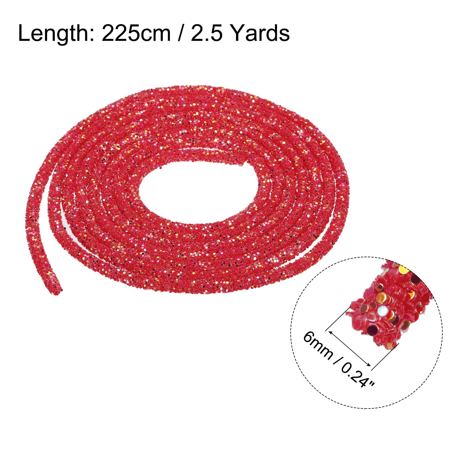 sourcing map 5 Yard 6mm 0.24 inch Glitter Sequins Rope Sequins Rhinestone Tube Cord for DIY Wedding Dresses Costume Clothing Shoes Jewelry Accessory Clear White — view 227