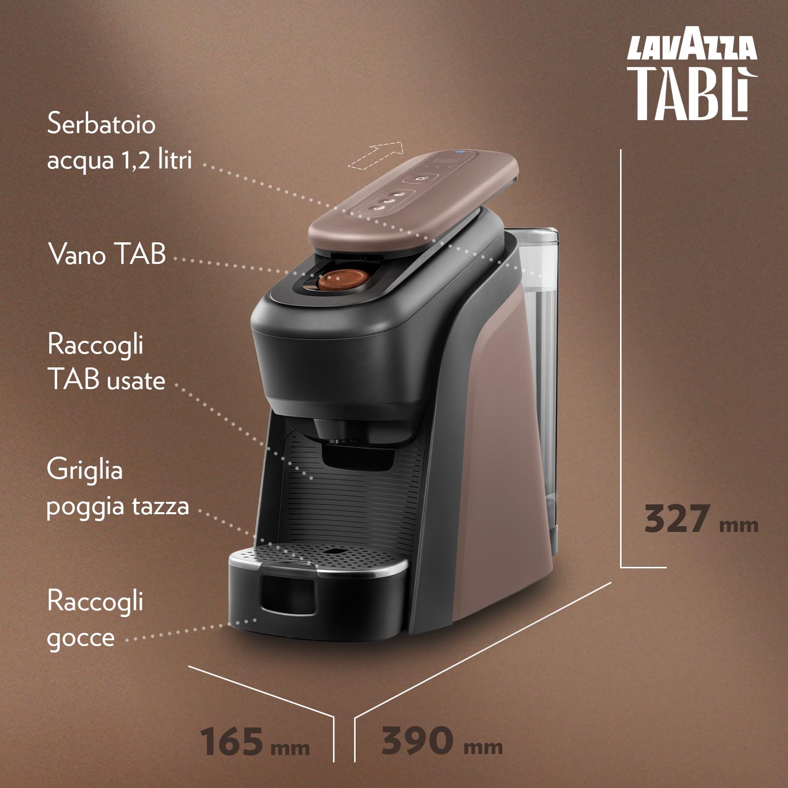 Lavazza, Tablì, Macchina Caffè Creata Esclusivamente per Tab 100% Caffè, Controllo Remoto con App, Compatibile Alexa e Google Home, Serbatoio d'Acqua 1.2L, 1450 W, 165 x 330 x 390mm, Rossa