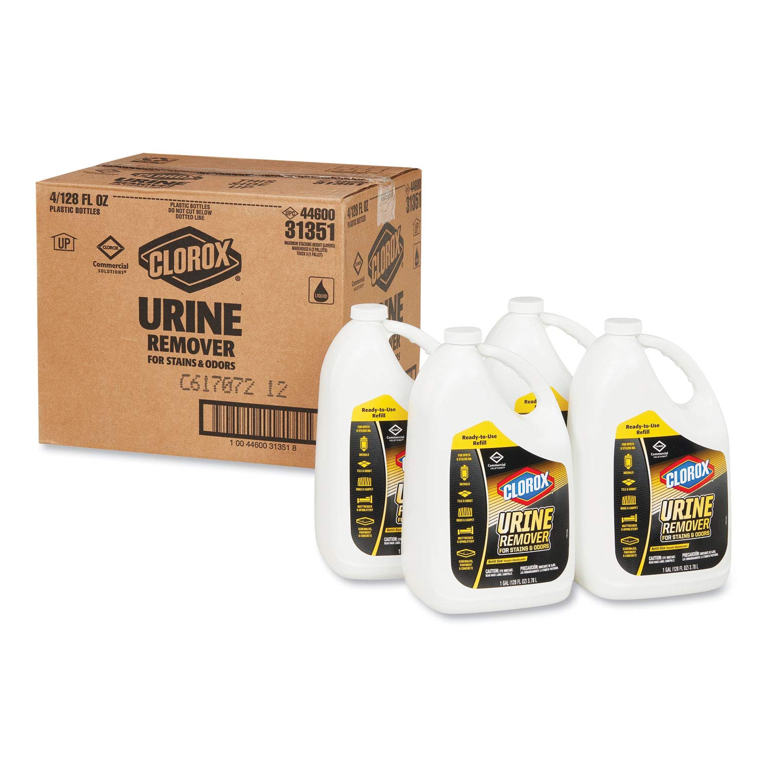 Clorox Urine Remover for Stains and Odors, 128 Oz Refill Bottle, 4/Carton