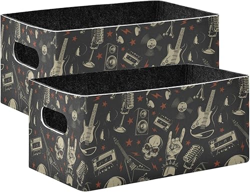 Emelivor Juego de 2 cestas de almacenamiento de calavera (2 piezas) plegables de fieltro con asas, cajones plegables para estantes, organizadores de
