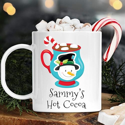 Personalized Hot Cocoa Snowman Christmas Cup with Kids Name Unbreakable Child's Mug | Dishwasher Safe | BPA Free