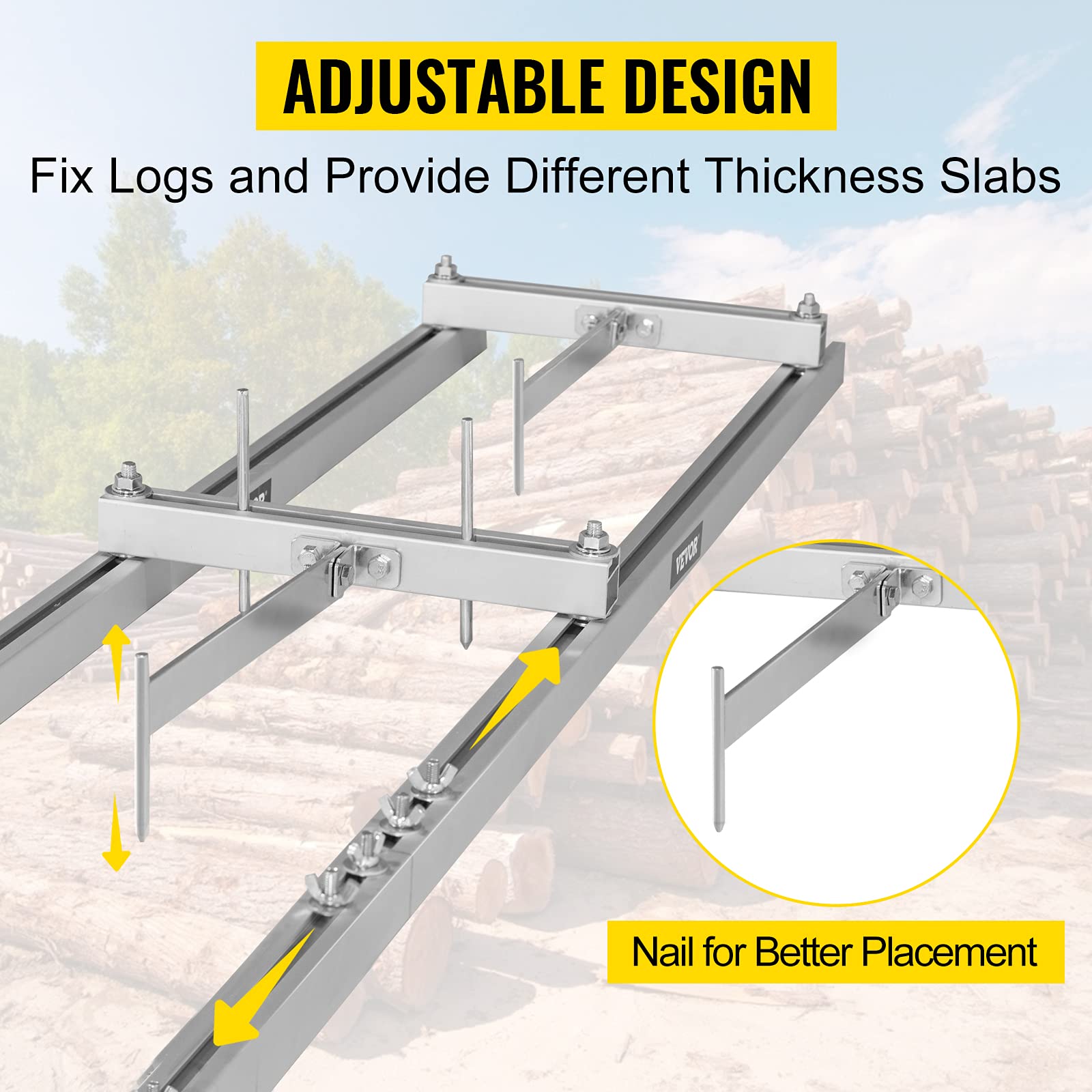 VEVOR Chainsaw Mill Rail Guide, 9 ft Milling Guide, 3 Crossbar Kits