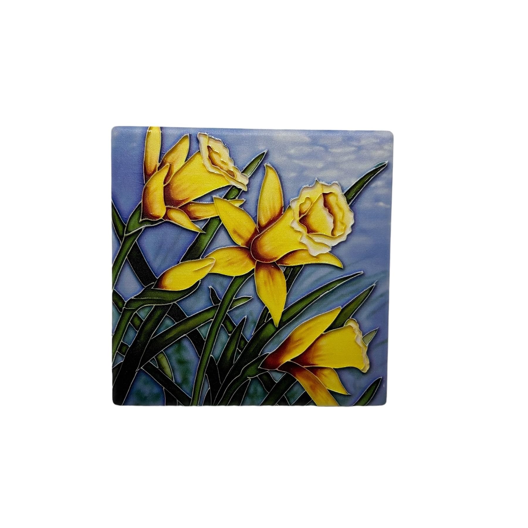 Milford Collection Ceramic Art Coaster 10x10cm Daffodils Design – Cork Backed Non-Slip Drink Coaster Table Mat for Home Decor