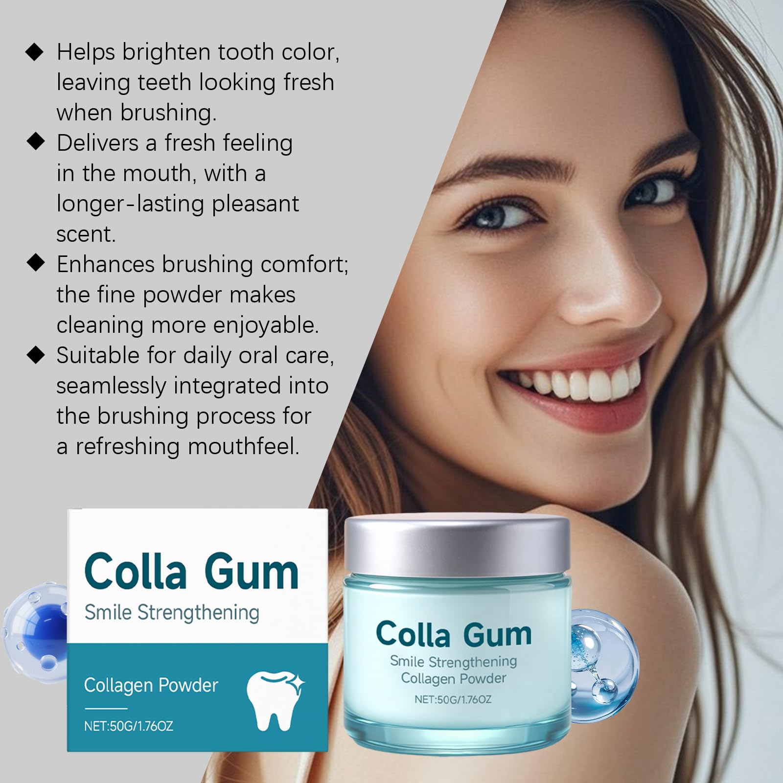 Polvere dentale al collagene per le gengive, polvere di dentifricio all'idrossiapatite, protegge le gengive e lo smalto, rafforza i denti, cura orale naturale formulata per un (6PCS)