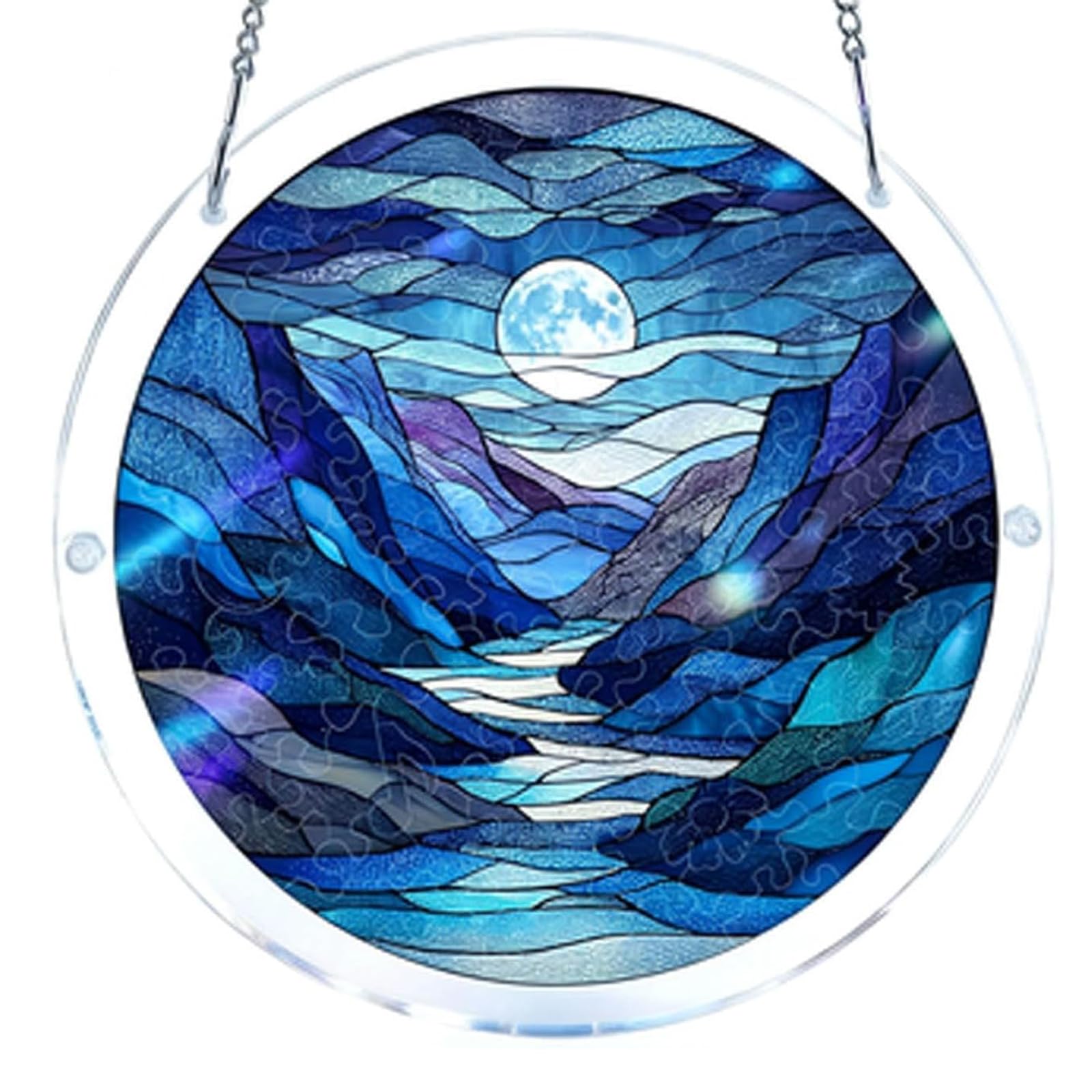 Acrylic Puzzles Suncatcher Window Hanging, Acrylic Jigsaw Puzzle Sun Catchers Moonlit Riverscape Decor Crafts for Living Room Bedroom Summer Balcony Decor