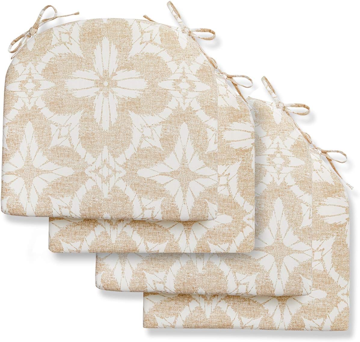 LOVTEX Patio Indoor Outdoor Furniture Cushions Water-Resistant Chaise Lounge Chair Bench Cushions Beige Floral Round Corner Seat Cushions 4 Pieces,16