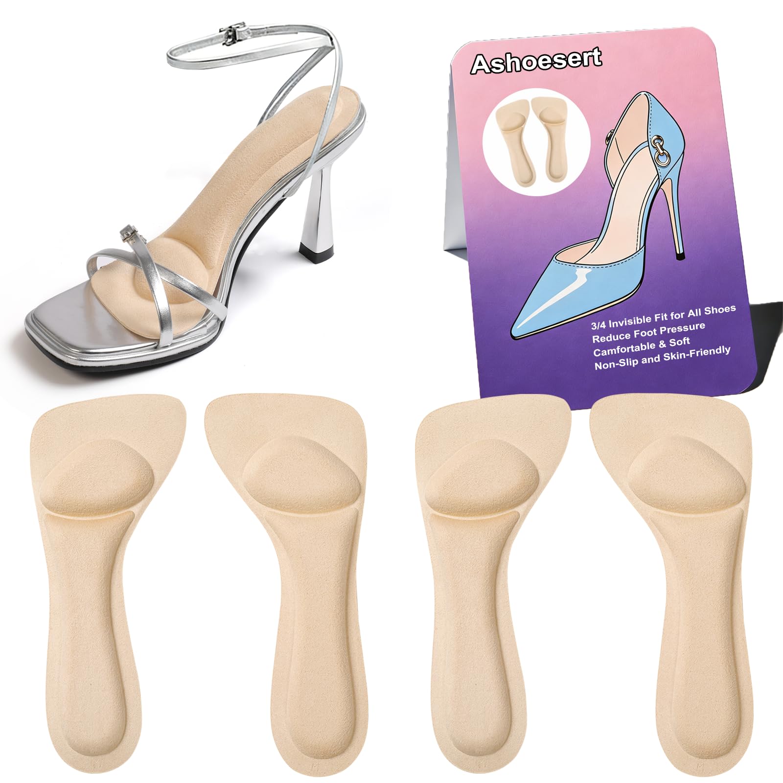 Ashoesert 3/4 unsichtbare High-Heel-Kissen für Damenschuhpolster