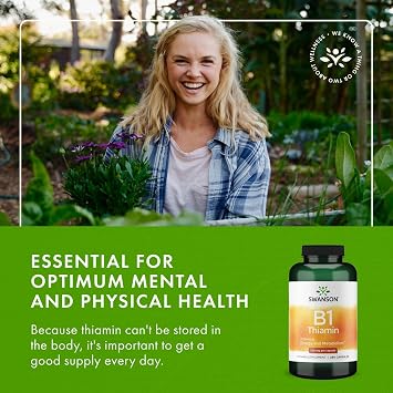 Swanson Vitamin B1 (Thiamin) - Promotes Healthy Metabolism and Provides Energy Support - Natural Vitamin Supplement Supporting Optimum Nerve Cell Function - (250 Capsules, 100mg Each)