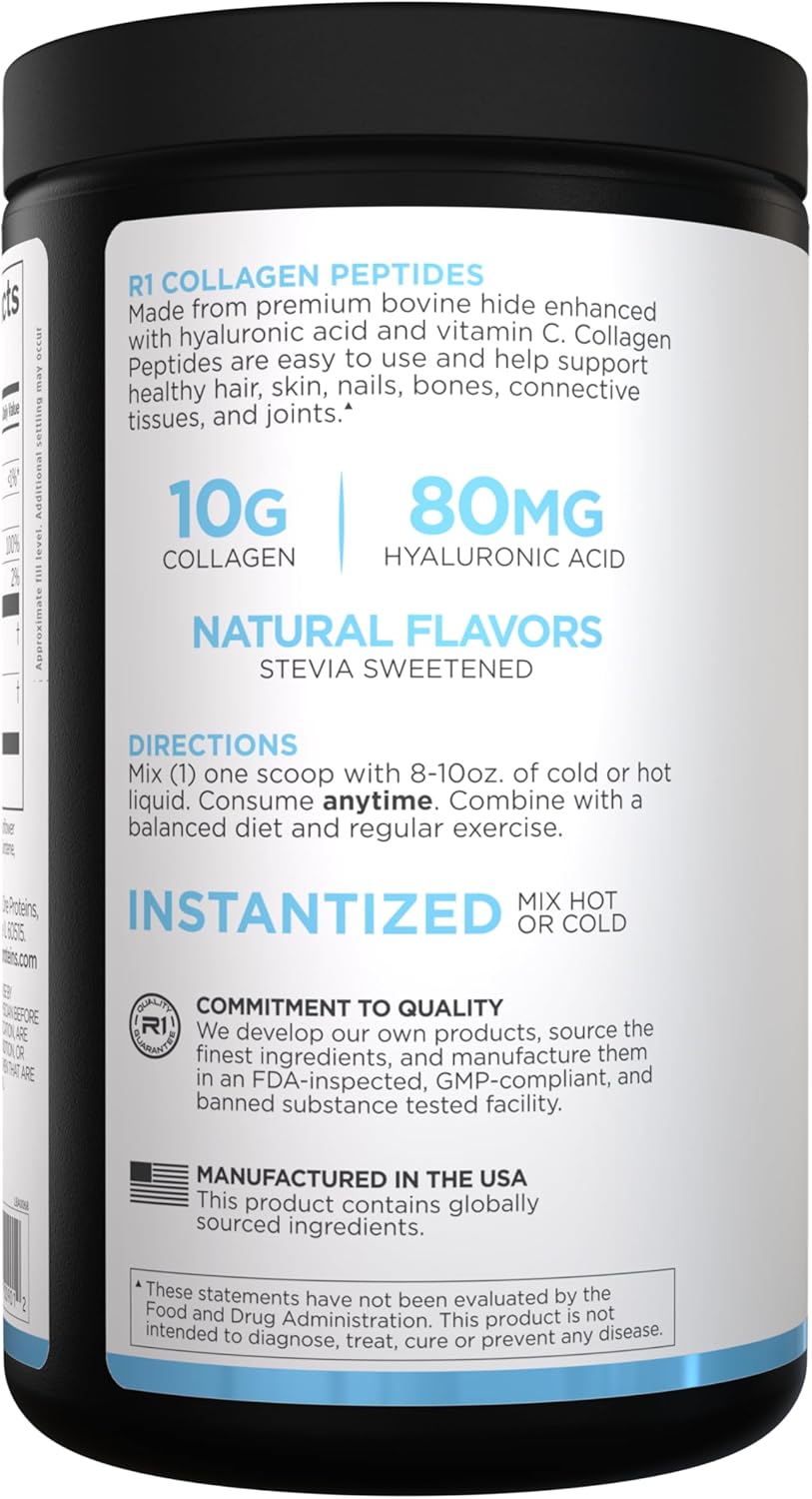 Rule 1 Proteins Collagen Peptides Powder - Hydrolyzed Bovine Collagen, Hyaluronic Acid, and Vitamin C. Supports Hair, Skin, & Nails (20 Servings, Peach Mango)