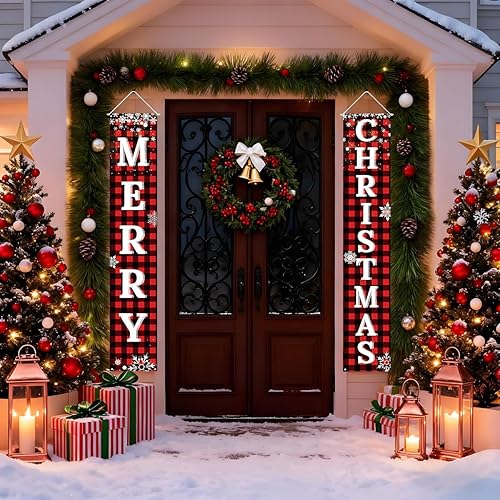 Miniatura 4 de Pancartas de puerta de Navidad con texto en inglés "Merry Christmas", para porche, decoración de puerta de Navidad para pared, puerta delantera,