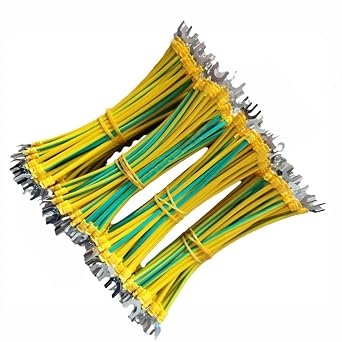 40 Pcs Pre-Crimped Grounding Bonding Jumper Cable, 6mm2 8 AWG Oxygen-Free Copper Wire with U-Type Fork Lugs, Green Yellow PVC Insulated, for Solar Panels, Cable Tray GroundingM20,200mm