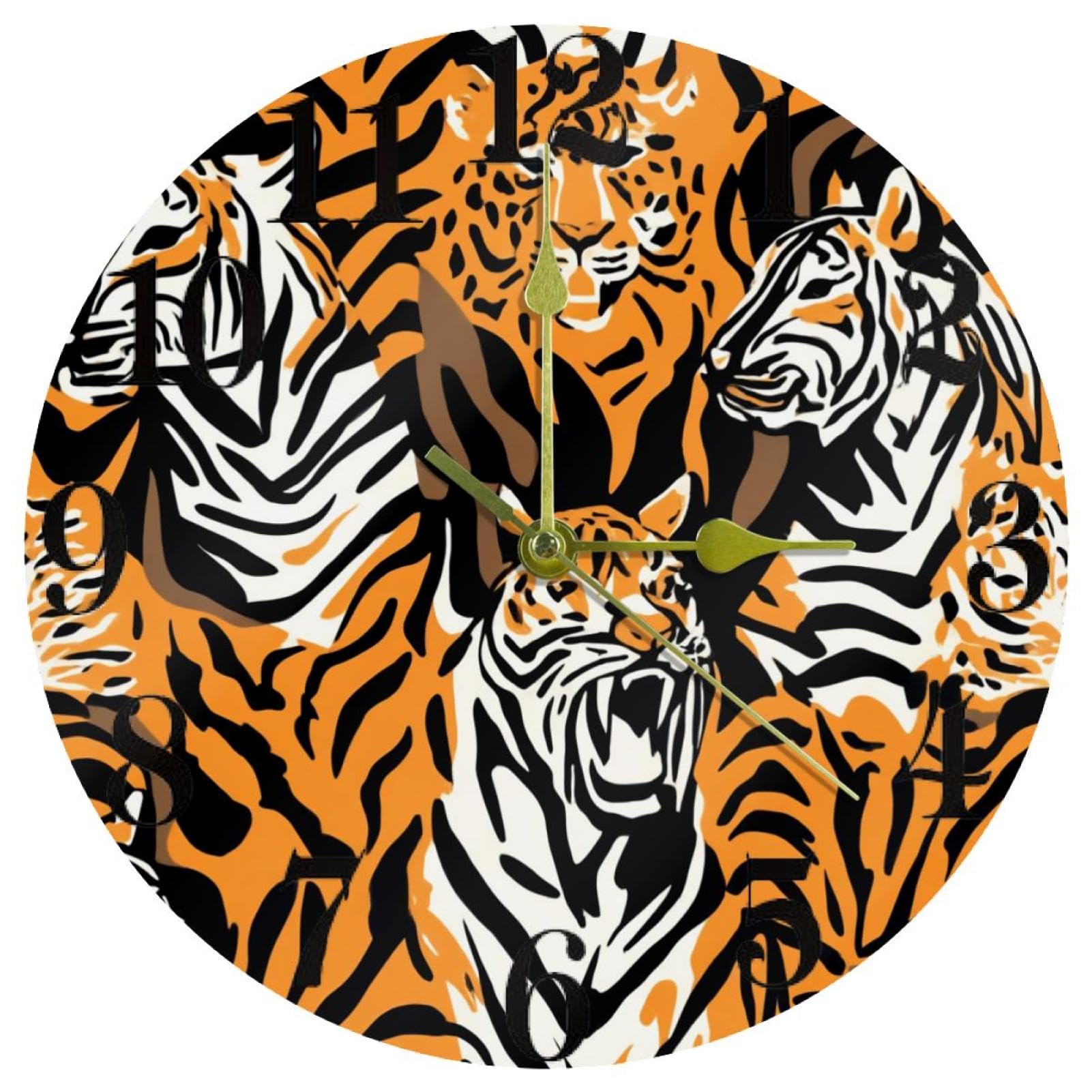 Horloge murale silencieuse pour chambre et école à motif abstrait de zèbre et tigre moderne