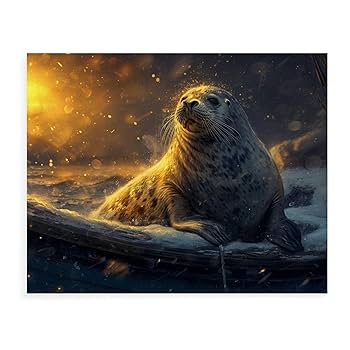 Amazon | 夜間照明の下で船上のアザラシ 数字キットによる絵画