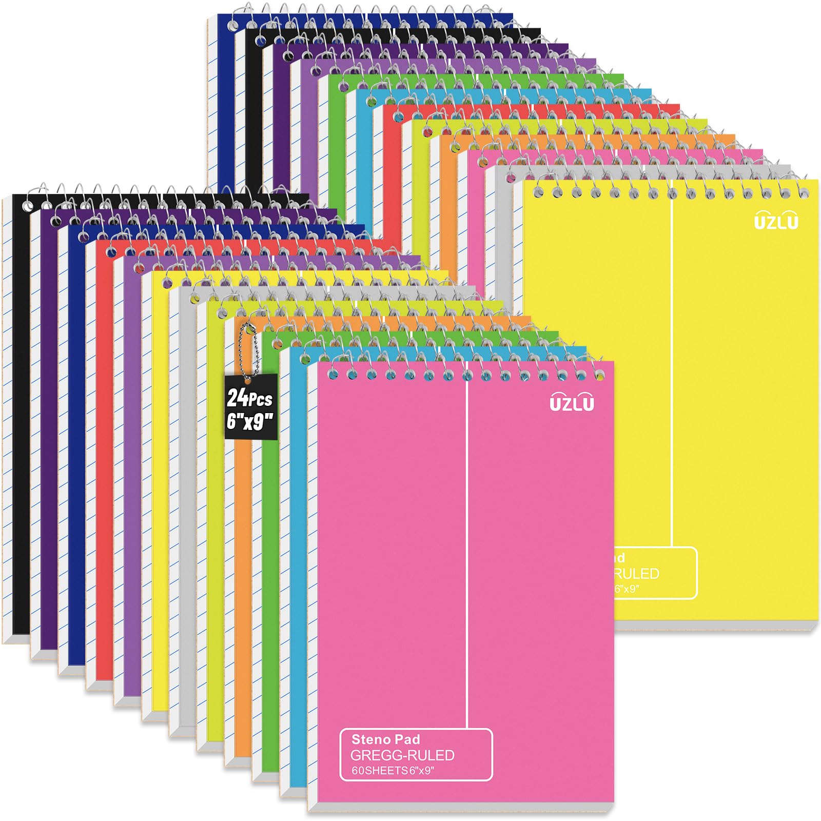 24 Pack Steno Pads 6 x 9 in Spiral Top Notebook Bulk 12 Assorted Color Note Pad 60